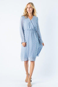 Serena Swiss Dot Dusty Blue Midi Dress