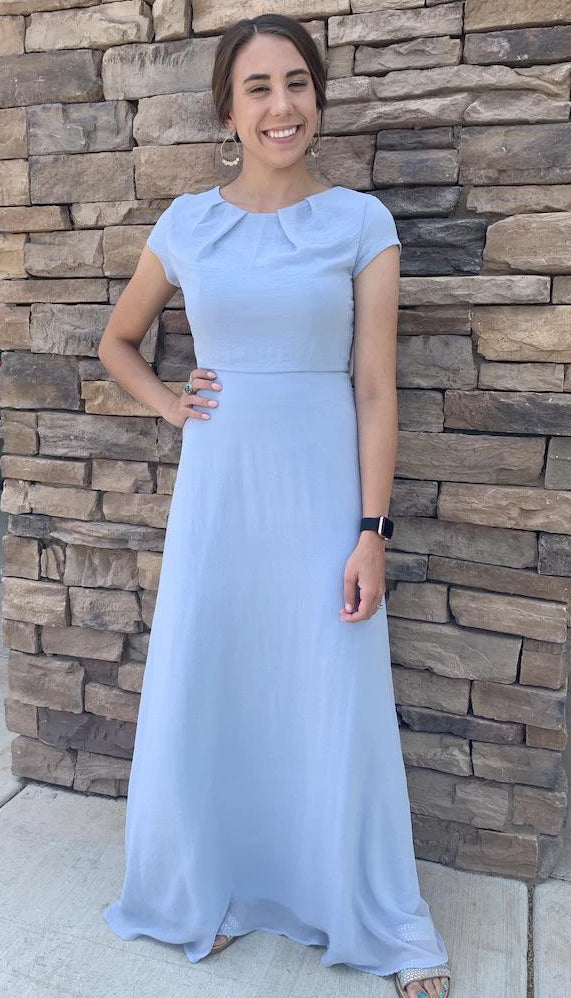 Ellery Long Sky Blue Modest Bridesmaids Dress from A Closet Full of Dresses