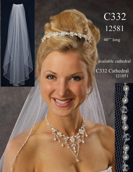 JL Johnson C332 White Fingertip Crystal and pearl edge Veil