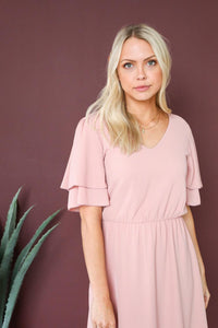 Claire Textured Pink Modest Chiffon Dress