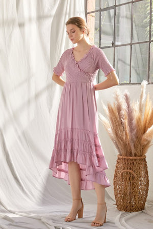 Dakota Hi-Low Modest Dress in Mauve