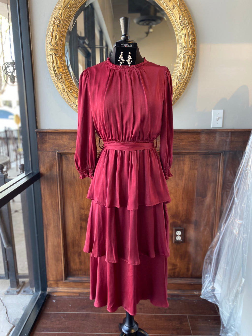 Everly Satin Midi in Burgundy