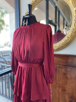 Everly Satin Midi in Burgundy