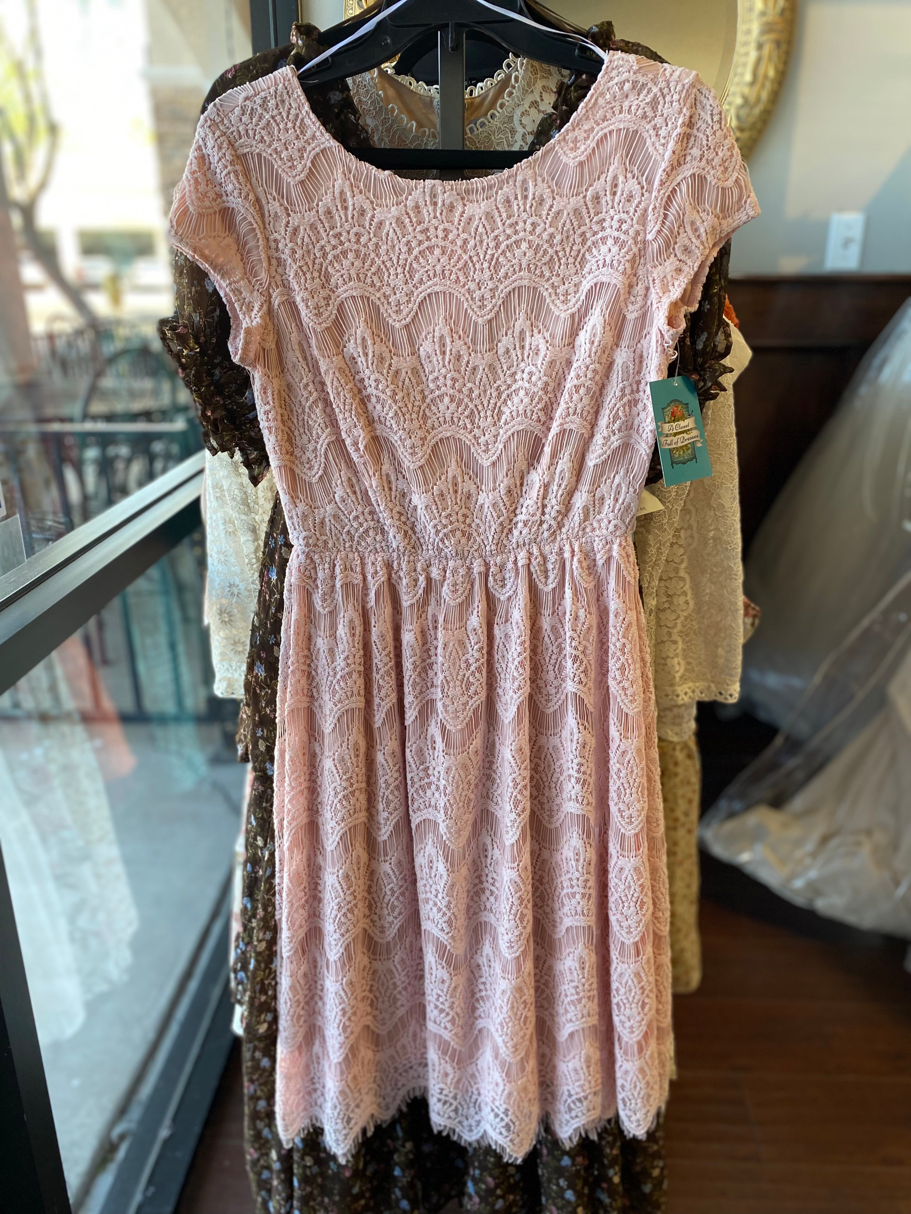 Taryn Blush Modest Lace Bridesmaids Dress