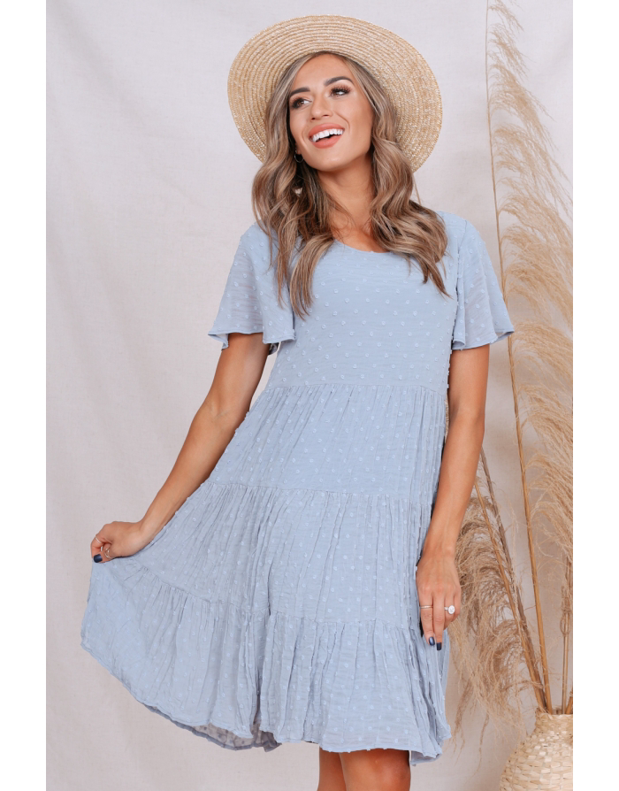 Hannah Faded Denim Swiss Dot Dress