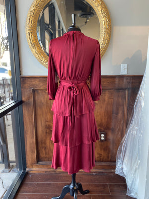 Everly Satin Midi in Burgundy