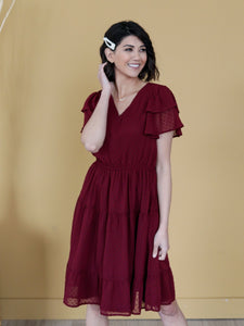 Amy Swiss Dot Burgundy dress