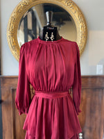 Everly Satin Midi in Burgundy