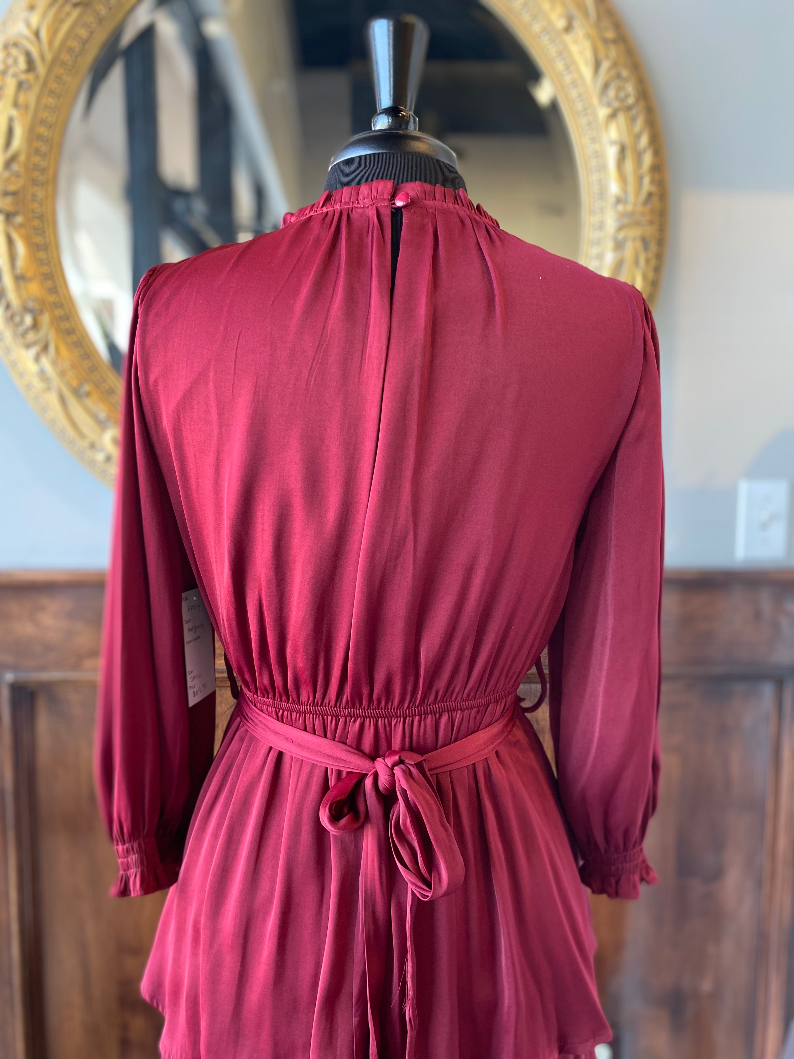 Everly Satin Midi in Burgundy